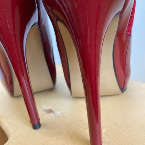 Andrea Red Patent Leather Ankle Booties Buckle Stilettos Heels Boots Shoes - Picture 9 of 15